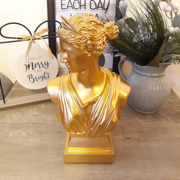 12" Greek Statue Diana Sculpture Décor, Gold Simple Art, Symbol of Good Luck - Picture 13 of 14